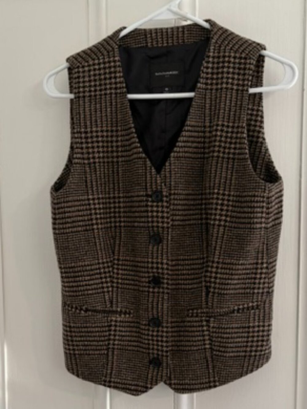 Banana Republic Black & Brown Plaid Wool-Blend Tailored Vest